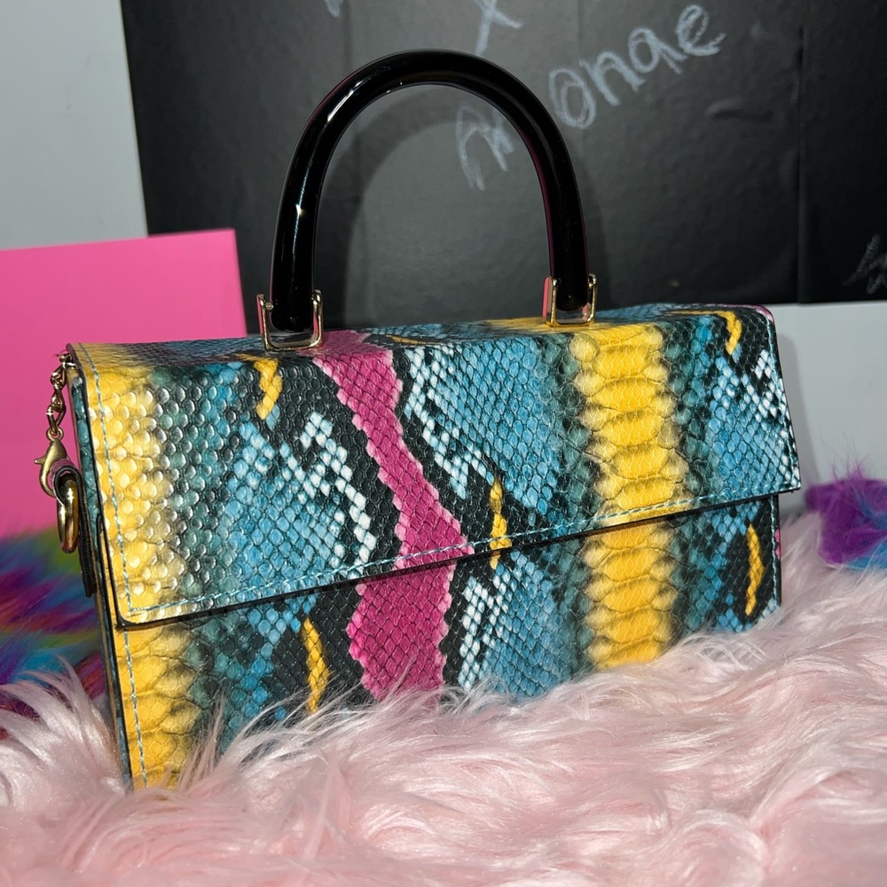 Multicolor Snake Print Box Handbag